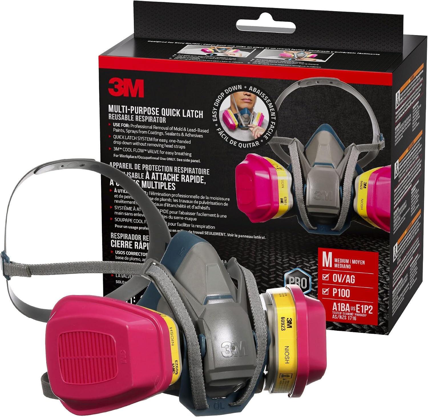 3M 65023QL Quick Latch respirator kit with 60923 OV AG P100 cartridges