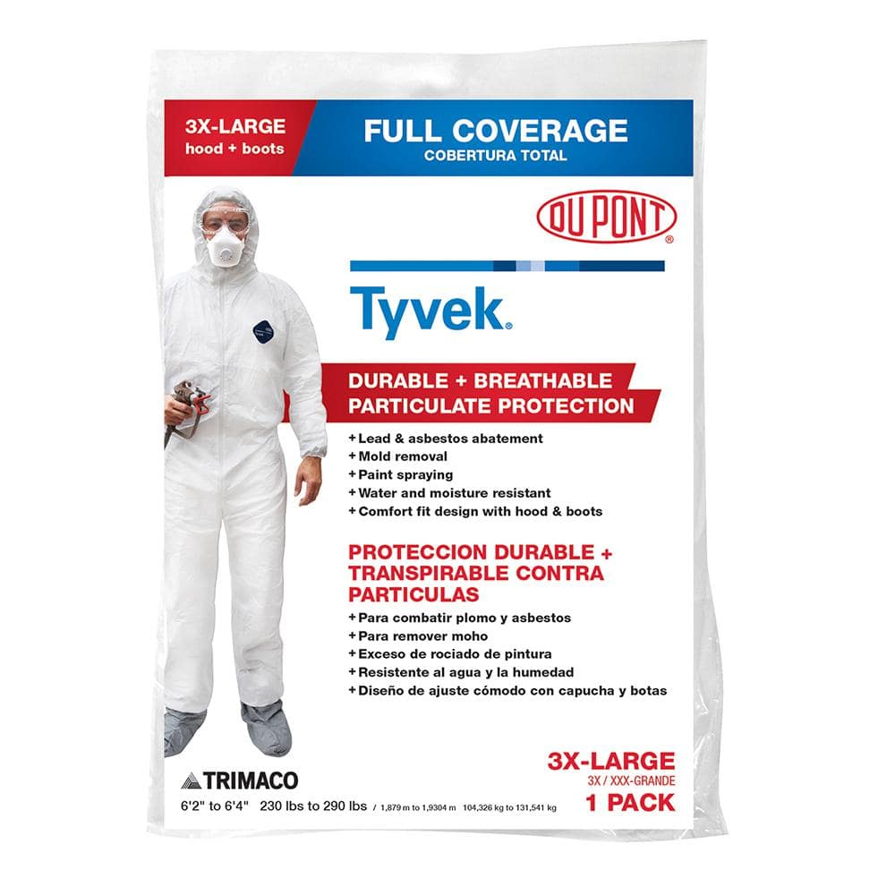 Packaged DuPont Tyvek 400 disposable protective coverall with hood and boots