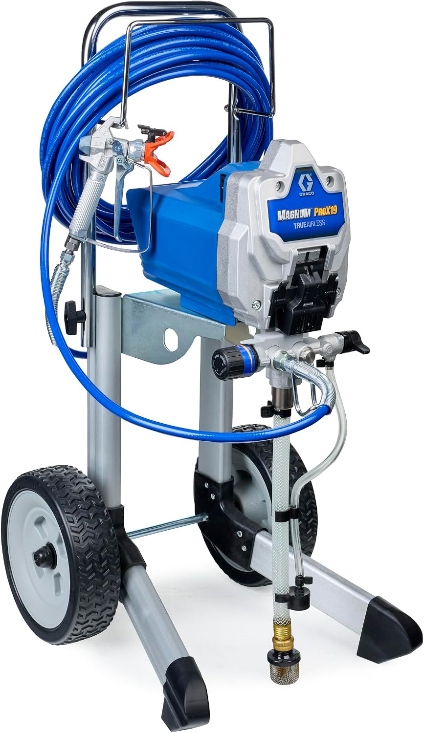 Graco Magnum ProX19 airless paint sprayer on wheeled cart