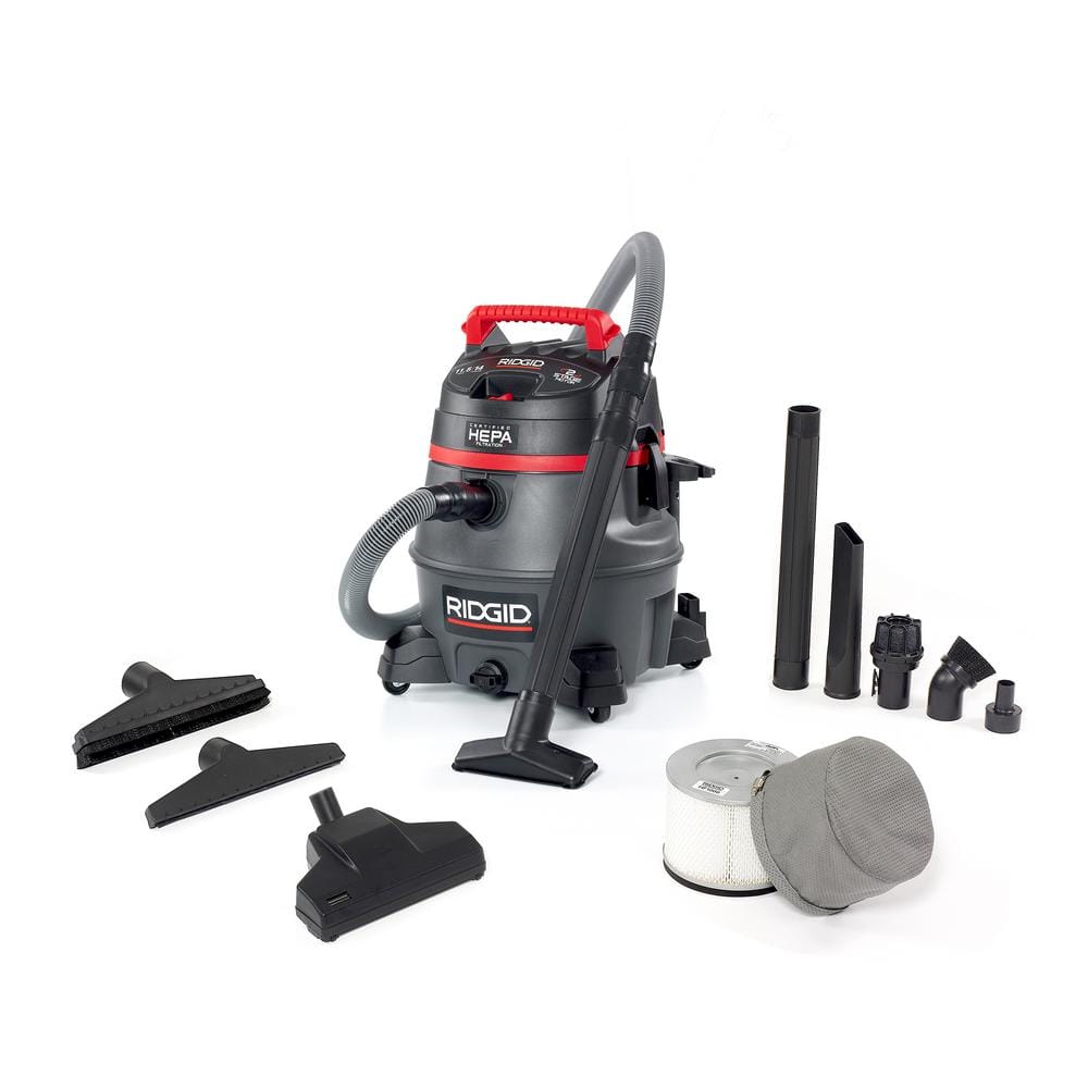RIDGID RV2400HF certified HEPA wet-dry vacuum with hose, filters and accessories